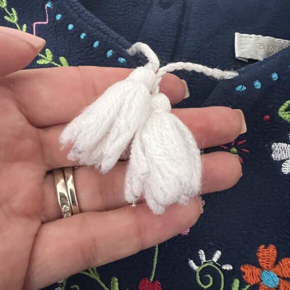 Angel Dear 12-18M Navy Blue Fleece Long Sleeve Embroidered Floral Dress - Picture 3 of 4